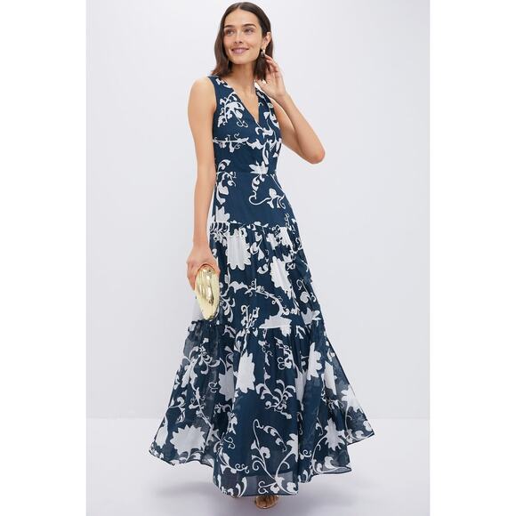 EMPORIO SIRENUSE Blue Flower Screen Antheia Midi Dress NWT 10 US Tuckernuck - Picture 4 of 6